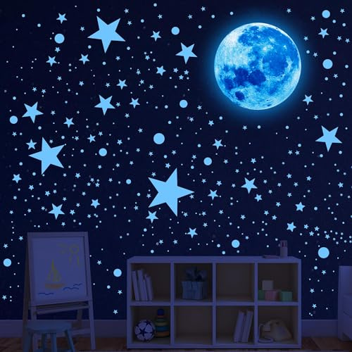 512Pcs Estrellas Fluorescentes para Techo Pegatinas Infantiles Estrellas Fluorescente Pegatinas de Pared Luna Puntos Luminoso Pegatinas Pared Niños Decoracion Pared Niños Habitación Sala Dormitorio