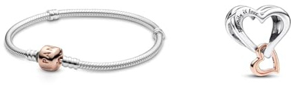 Pandora Moments Schlangen-Gliederarmband mit Zylinderverschluss aus Sterling-Silber & Moments Bicolor Offen gearbeitetes Unendlichkeits-Herz Charm