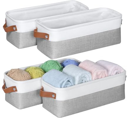 Univivi Kleiner Aufbewahrungskorb, 38×15 ×13 cm Aufbewahrungsbox, 4er Set | Aufbewahrungsbox aus Stoff, Mit Ledergriffen, Faltbar, Für Spielzeug, Kleidung, Büroprodukte & Kleinigkeiten