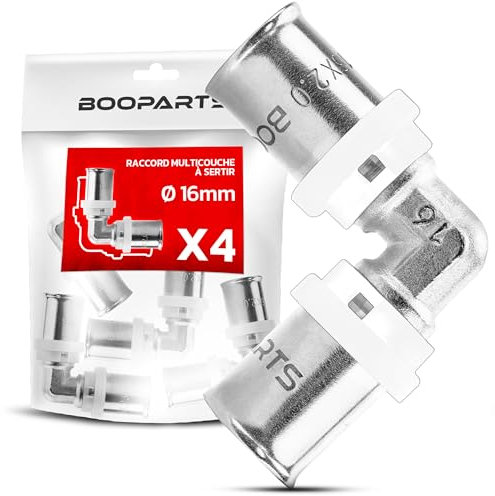 BOOPARTS - 4 Stück Pressfitting Winkel 16-16 mm Messing - Mehrschichtbogen TH-Kontur für Mehrschichtverbundrohr - Fitting für Sanitär-, Heizungs- & Trinkwasserinstallation