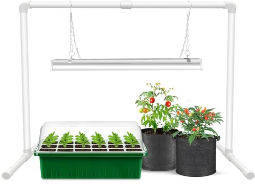 wolezek Grow Lights for Seed Starting with Stand, 2ft T5 Full Spectrum Seedling Grow Light for Indoor Plants, 32W 144 LEDs High Output Seed Starter Light Kit, Height Adjustable, ON-Off Switch