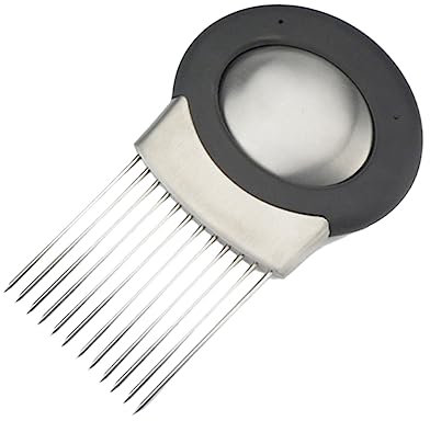 OUNONA Vegetable Onion Slicing Fork Stainless Steel Holder Kitchen Tool Comfortable Handle for Uniform Slices of Potato Tomato Carrot Egg