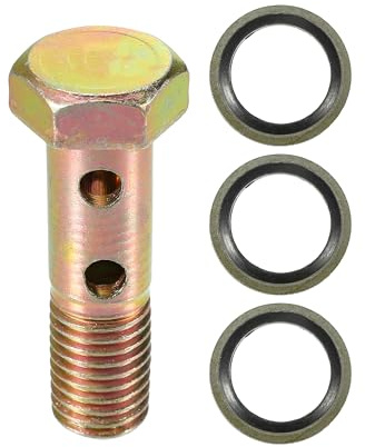 VekAuto Doppelter Banjo-Bolzen-Satz M12x1.5 45mm Bronze 1 Stk Auto Metall | 3 Unterlegscheiben, Für LKW Motorrad, 4 Löcher, Korrosionsbeständig, Einfache Installation, Universal Bremsleitung