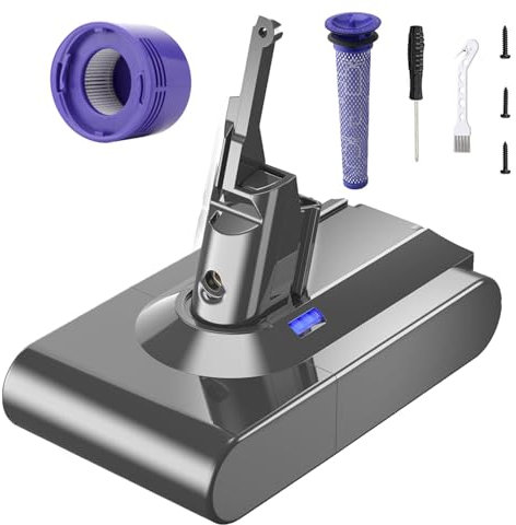 Upgraded 6000mAh Battery Replacement for Dyson V8 SV10 Battery, Compatible with Dyson V8 Animal Absolute Motorhead Fluffy Vacuum Cleaner with 2 Filters and 3 Screws