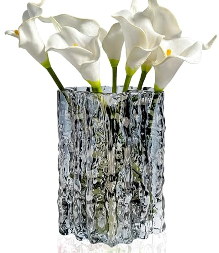 Aoderun Glass Vase Crystal Vase Heavy Duty Large Flower Vase for Dining Table Kitchen Office Home Shelf Wedding Living Room Centerpieces (Grey)