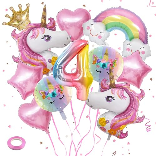 Einhorn Luftballons Geburtstagsdeko 4 Jahre Einhorn Ballons Geburtstag | Einhorn Geburtstagsdeko Mädchen Einhorn Luftballons Mädchen für Mädchen Geburtstags Festival Party Dekoration