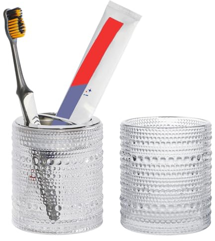 Tonxus Soporte de cristal para cepillo de dientes, juego de soporte transparente para cepillo de dientes, vaso de baño de 10 onzas, organizador de vasos de almacenamiento de baño para cepillo de