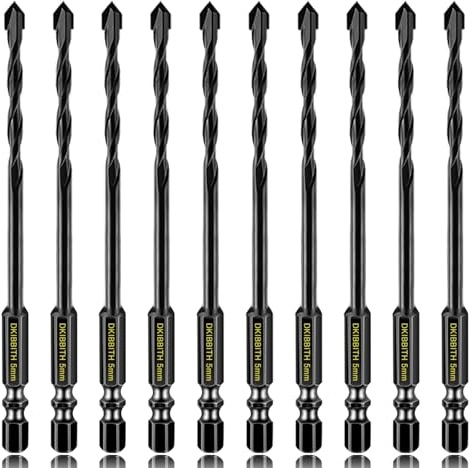 10 Pcs 5mm Masonry Drill Bits Set, Carbide Concrete Drill Bits for Brick, Stone, Concrete, Tile, Ceramic, Porcelain, Glass, Plastic, Wood and More, Quick Change 6mm Hex Shank, with Sturdy Case