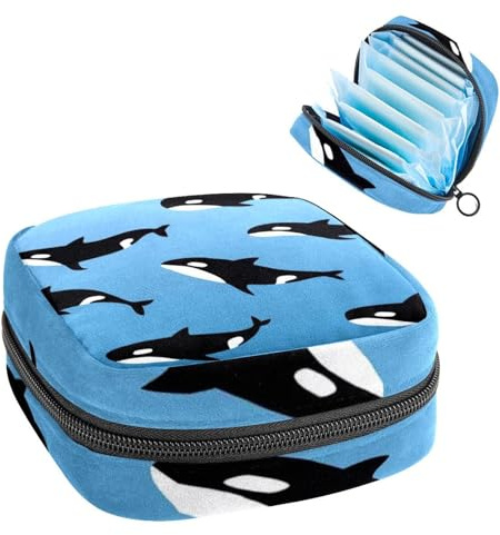 RODAILYCAY Damenbinden Aufbewahrungsbeutel für Frauen, große Kapazität, Menstruationspad-Tasche, Wale, Menstruationstaschen, Tampon-Sammelhalter, Geldbörse