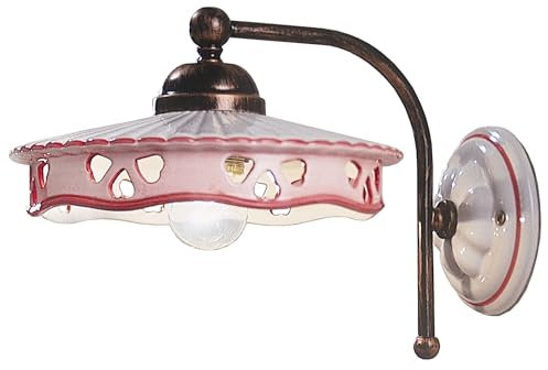 Licht-Erlebnisse Wandlampe Keramik Metall H: 21 cm Schwarz Kupfer antik Weiß Rot E27 Landhaus Stil Keramikleuchte Wohnzimmer Wandleuchte Küche