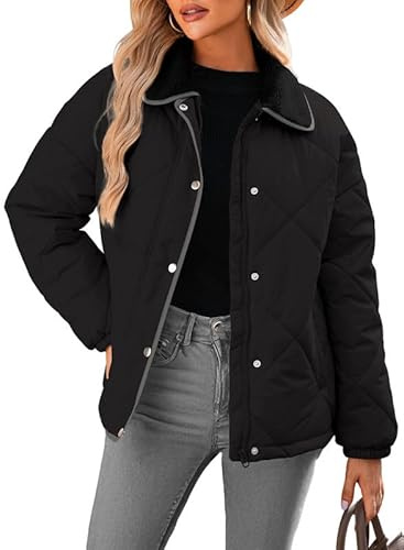 Dokotoo Womens Winter Oversized Quilted Jackets for Women 2026 Trendy Black Warm Puffer Padded Long Sleeve Quilted Outerwear Jacket Casual Thicken Winter Padded Coats with Pockets XXL