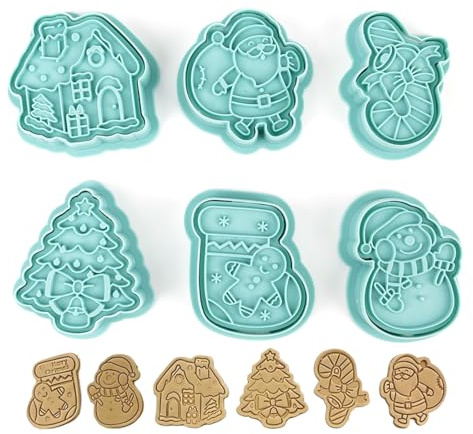 Weihnachten Ausstechfomen Set, 6 Stück Weihnachts Ausstecher Keksausstecher, 3D Weihnachten Plätzchenformen Cookie Cutter Keksform für Kinder Socken Weihnachtsbäume Keksform