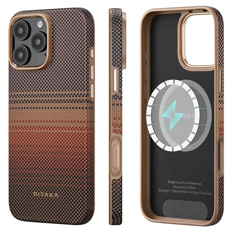 PITAKA Magnetic Protective Case for iPhone 16 Pro Max Lightweight and Thin Military Grade Shockproof Drop Tested Case Fully Packed in Aramid Fibre and TPU [Military Grade Protective] - SUNSET