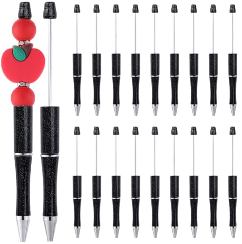 SUNNYCLUE 20 pz Penne Nere con Perline Penna A Sfera In Plastica Sfusa Creativa con Asta Retrattile Penna A Sfera con Inchiostro con Perline Penne Fai Da Te Decorazioni per Perline Scuola Ufficio Laur