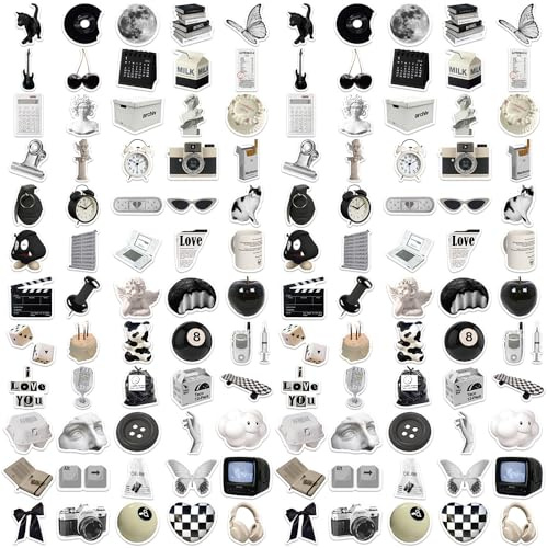 Hsthe Sea 122pcs Black And White Stickers Retro Stickers Waterproof Scrapbook Accessories Teens Adults Black And White Style Stickers For Skateboard Laptop Phone Luggage