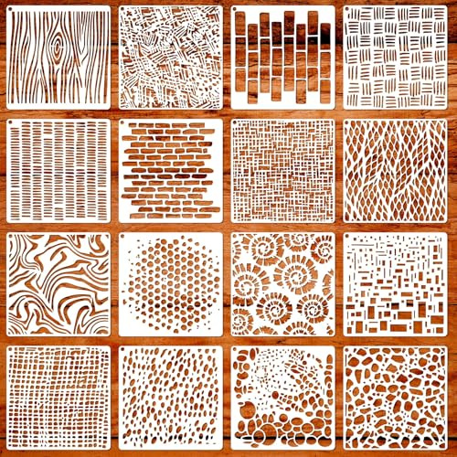 Lot de 16 pochoirs géométriques réutilisables pour peinture, pochoirs de superposition abstraits réutilisables sur bois, meubles, sol, modèles de dessin pour la fabrication de cartes, la décoration de