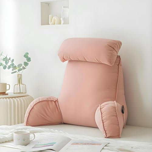 OBABO Lesekissen, Rückenkissen Bett, 75cm×40cm×50cm mit Armlehne & Abnehmbarer Nackenrolle,Lendenkissen Bücherkissen ergonomisch beim Lesen Fernsehen,Pink
