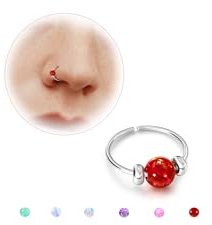 BodyBonita Opal Dünne Nasenringe Creolen – 24G/20G 316L Chirurgenstahl Nasenpiercing Schmuck Pink/Blau/Weiß/Rot/Lila 7mm Silber/Gold