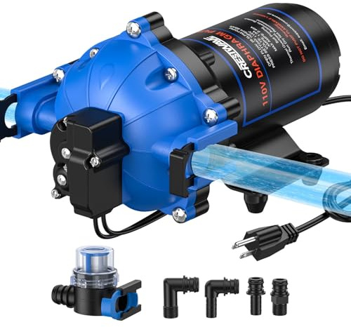 CrestWave 110V Water Pressure Booster Pump, 7GPM 70PSI, 5-Chamber Diaphragm Pump with Quick Connect Ports, Self-Priming Water Pump with Pressure Switch & Strainer for RV, Domestic, Irrigation, Marine