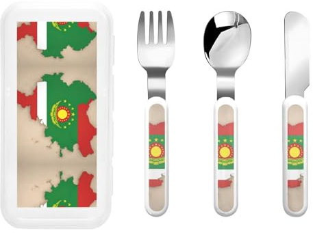 Carte du drapeau du Tadjikistan avec motif cercle imprimé argenterie avec boîte de rangement, couverts sûrs, ensemble d'ustensiles, cuillères, fourchettes, couteau, acier inoxydable