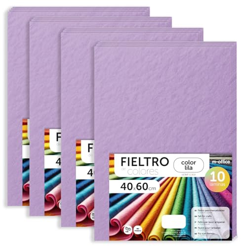 m-office Bastelfilz für DIY-Projekte, Filzplatten in bunten Farben, Weich und Flexibel, Material für Nähen und Patchwork Stoffe, Ideal Handarbeiten, Deko Kunsthandwerk, 20x30cm, (Lila, 40 Stk)