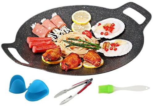 Pan de parrilla de barbacoa, parrilla para la cocina interior,de hierro fundido fundido - Accesorios de cocina portátiles, incluye cepillos, guantes, pinzas, para inducción, u