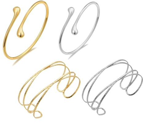 TenaLucy 2 st guld damarmband, övre arm armband dam armband armband justerbart armband öppna armband för kvinnor, 8x8cm，8x12cm, Zink, Nej
