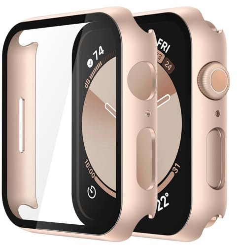 Piuellia 2 Pack Hard Protective Case Screen Protector Compatible with Apple Watch SE2 SE Series 6 Series 5 Series 4 40mm, Anti-Drop Ultra-thin PC Cover for iWatch, 1 RoseGold + 1 Transparent