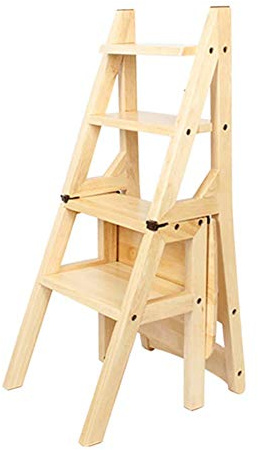 Klappbarer Tritthocker aus Holz mit 4 Ebenen, Leiter für Küche, Mehrzweckstuhl, Sitzbank mit Stauraum, multifunktionaler W Tritthocker