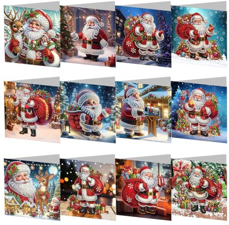 Aukojoy 4/6/8/12PCS DIY Strass Diamant Kunst Mosaik Postkarten Diamant Kunst Grußkarten für Weihnachten Geburtstage Erntedankfest & besondere Anlässe