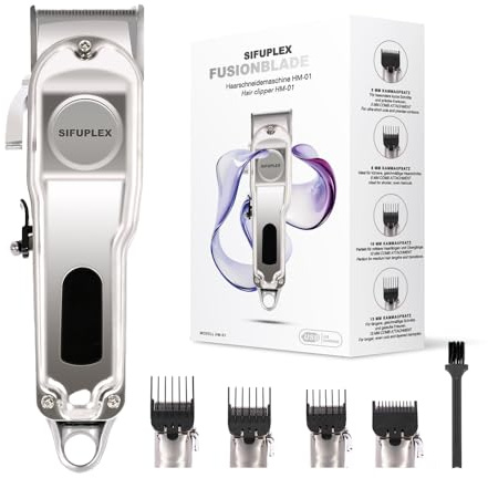 SIFUPLEX Fusionblade Profi Haarschneidemaschine Herren | Kabelloser Haartrimmer, Edelstahlklinge, LED-Display, 3 Std Akku, 4 Aufsätzen, Haarschneider