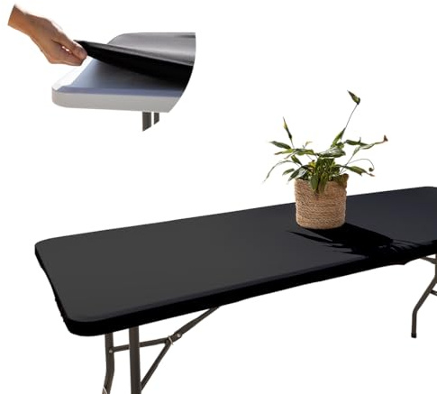Glop Mantel Elástico Ajustable Rectangular 244x76 cm, Antimanchas, Antiarrugas, Negro, Resistente al Viento, Fácil de Limpiar, Manteles de Tela Spandex, Ideal para Mesa de Jardín, Camping y Exterior
