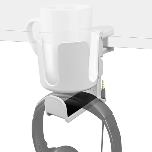 Geekria 2-i-1 hörlurshållare och skrivbord kopphållare, under skrivbord klämma roterbart headset kompatibelt med Sennheiser, Bose, Beats, Razer, Sony, lämplig för kaffemuggar, vattenkoppar