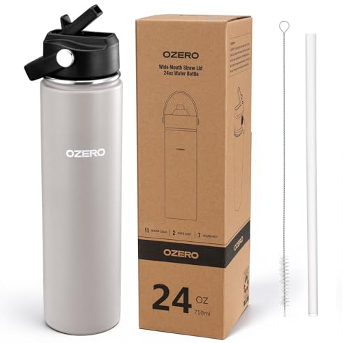 OZERO Trinkflasche Edelstahl 710ml mit Strohhalm - Isolierte Thermosflasche BPA-Frei, Doppelwandige Vakuum Wasserflasche Auslaufsicher, 24oz Sportflasche für Fahrrad, Büro, Auto