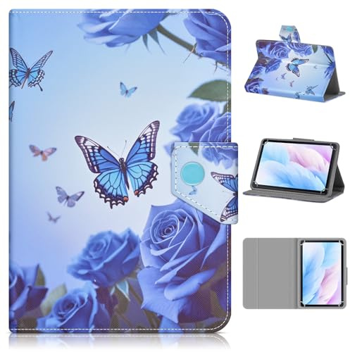 KATUMO Folio Leather Universal 7-8 Inch Tablet Case | for 7 Inch Tab / 8 Inch Tab, Travel Portable Protective Cover for All Kinds of 7-8 Tablet, Blue Rose