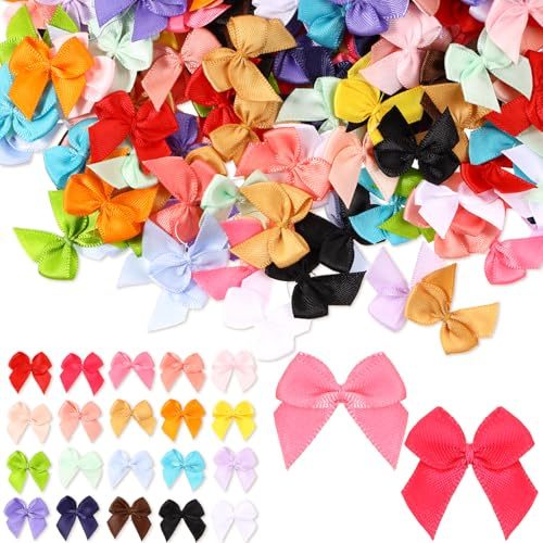 YBEATY 300 Stück Mini Geschenkschleifen Mini Satinband Schleifen winzige Bastelschleifen DekorationKleine Schleifen zum Nähen süßes Zubehör für Hochzeit Geschenk-Box DIY Keks Bonbontüten
