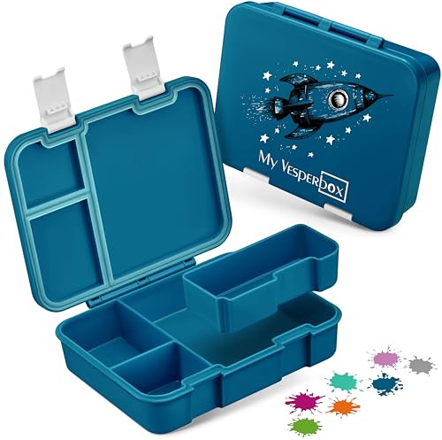 My Vesperbox – Jin - Bento Box Kinder - Lunchbox - extrem robust – Brotdose – Brotbox ideal für Kindergarten und Schule (Petrol - Rakete)