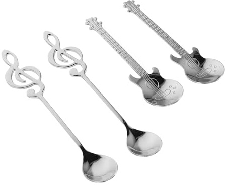 SOLUSTRE Lot De 4 Cuillères À Café En Forme De Guitare Cuillères À Confiture En Forme De Note De Musique Musicales En Acier Inoxydable