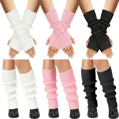 Tivi Tovo 6 Pairs Kawaii Arm and Leg Warmers Y2k Japanese Style Accessories School Lolita Cute Costume for Girls Women(Cute,Classic)