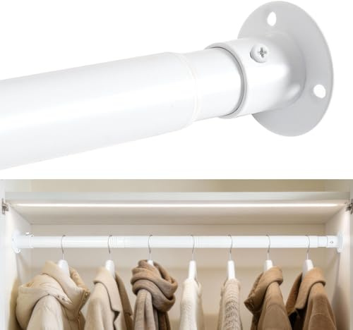 KINGSOW Extendable Wardrobe Rail 64.5-130cm: White Clothes Hanging Rail | Thickened 25mm Stainless Steel, 25kg load capacity for Bedroom Wardrobe Hanging Coat Jacket