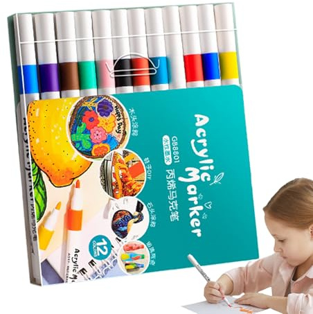 Marcadores de tela para marcadores para - Bolígrafos de punta fina y punta de pincel - Suministros artísticos de secado rápido, bolígrafo de colores artesanal impermeable para papel, cerámica, piedras