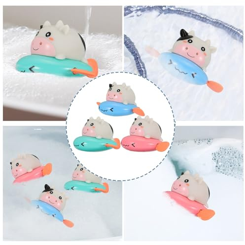 Hemobllo 3 Piezas Juguetes de Baño para Bebés Juguetes de Vaca Lechera Forma de Vaca Divertidos Interactivos Bañera Bañera