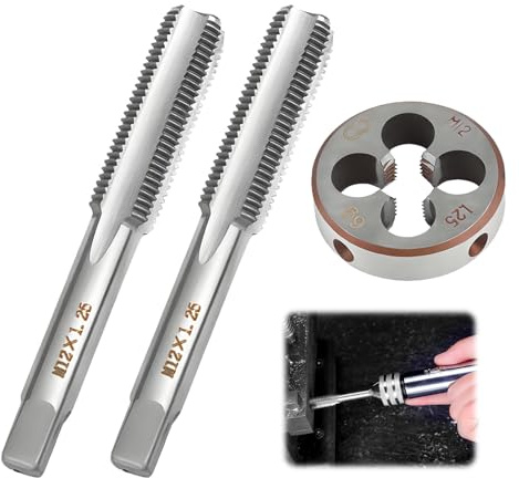 QEAS 3PCS M12 x 1.25mm Metric Tap and Die Set, Easy to Use, Tap and Die Set Fine Threading Tapping Tools for Repair
