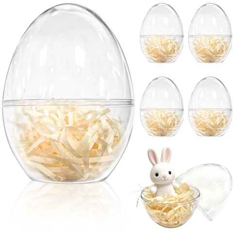 Uova di Pasqua da Riempire, SilverChry Uova di Plastica da Dipingere, Fai da te Divisibili con 50 g di Carta Sminuzzata, Riempibili da Appoggiare, per Sorprese e Piccoli Regali（5,12 * 9CM)