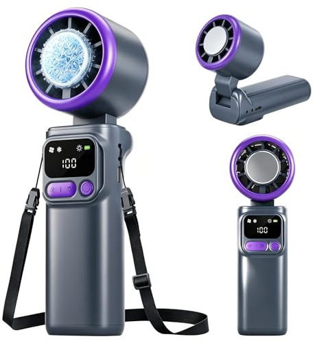 Acemall Ventilador Portátil, 3 in 1 Turbo Ventilador de Mano con Refrigeración, 199 Niveles, luz LED, Pantalla LED, Hasta 11 Horas, para Viajes, Maquillaje de Oficina y al AireLibre