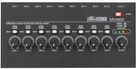 Qomcsrl MIX800 Mixer di Stereo A 8 Canali A Bassissimo Rumore Mini Mixer Audio Professionale Mixer Audio