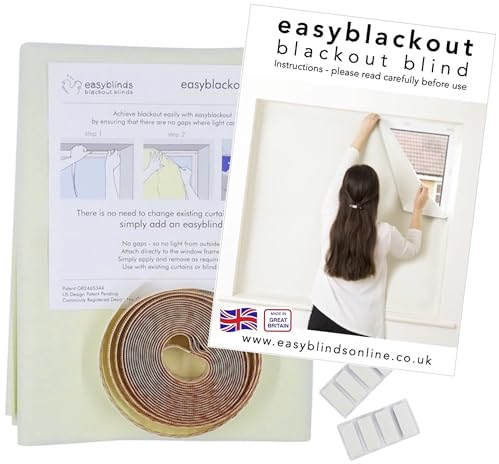 Easyblinds easyblackout Blackout Blind, Any Shape/Size Up To 100 x 135cm, CREAM (others available), Self-Adhesive Attachments, Patented Design For Full Blackout, Easy To Use, Temporary Or Permanent
