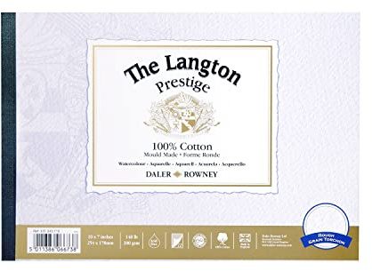 Daler-Rowney The Langton Prestige Rough - Bloc de papel de acuarela de 300 g/m², 10 x 7 pulgadas, pegado por 1 lado, sin ácidos, 12 hojas blancas naturales, ideal para artistas profesionales