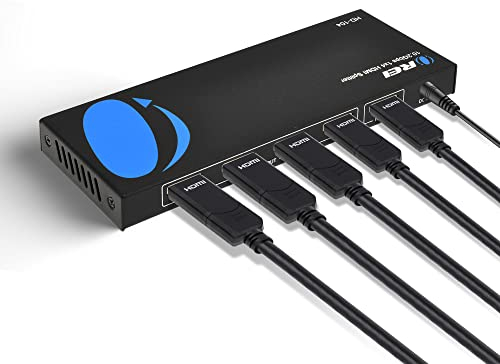OREI 4K 1x4 HDMI Splitter 1 Port to 4 HDMI Display Duplicate/Mirror - Powered Splitter Ver 1.4 Certified for Full HD 1080P High Resolution & 3D Support (One Input To Four Outputs) - HD-104 Black