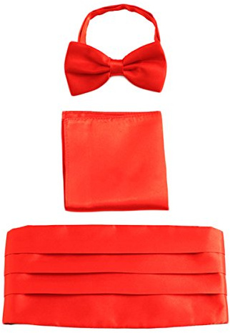 WANYING Herren Satin Kummerbund Fliege Einstecktuch 3 in 1 Set für Hochzeit Party Ball Banquet Smoking Gentleman - Einfarbig